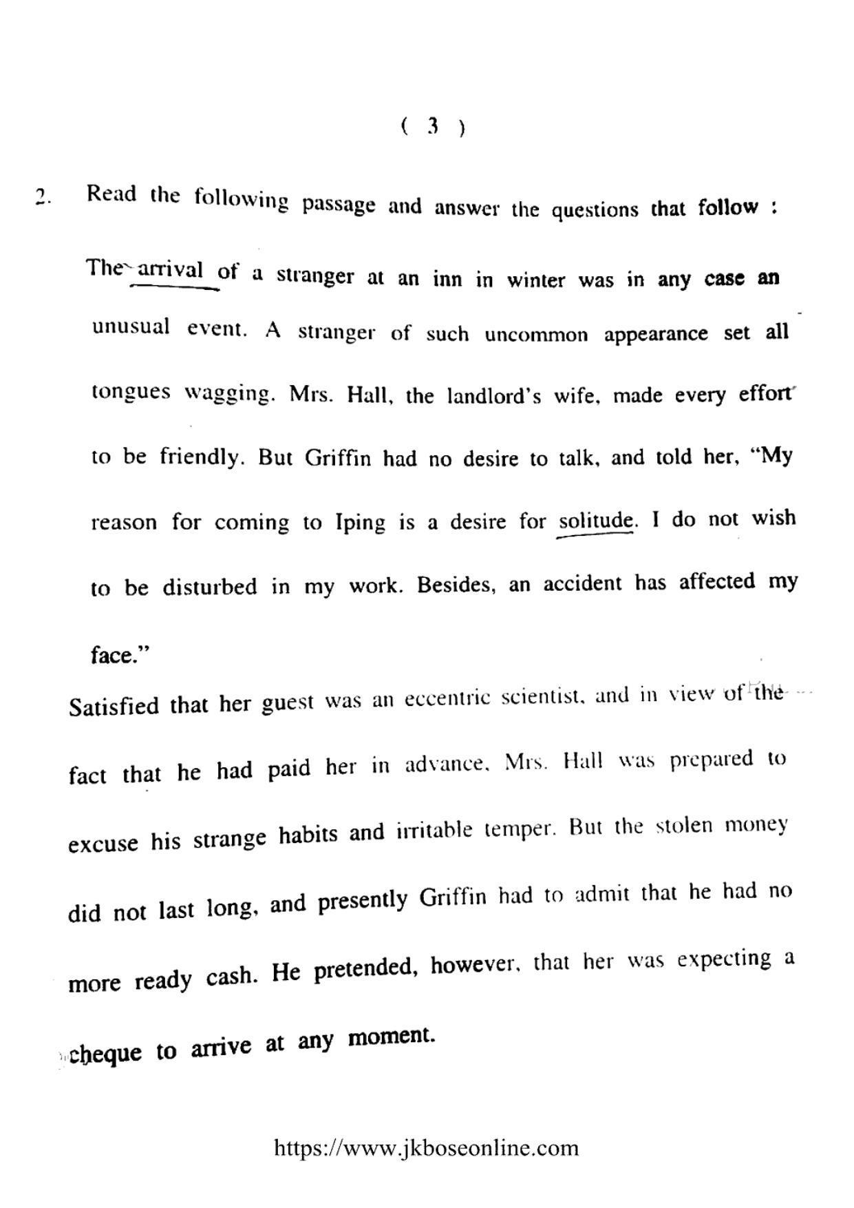 JKBOSE CLASS 10 English (5500-A) 2021 - Page 3