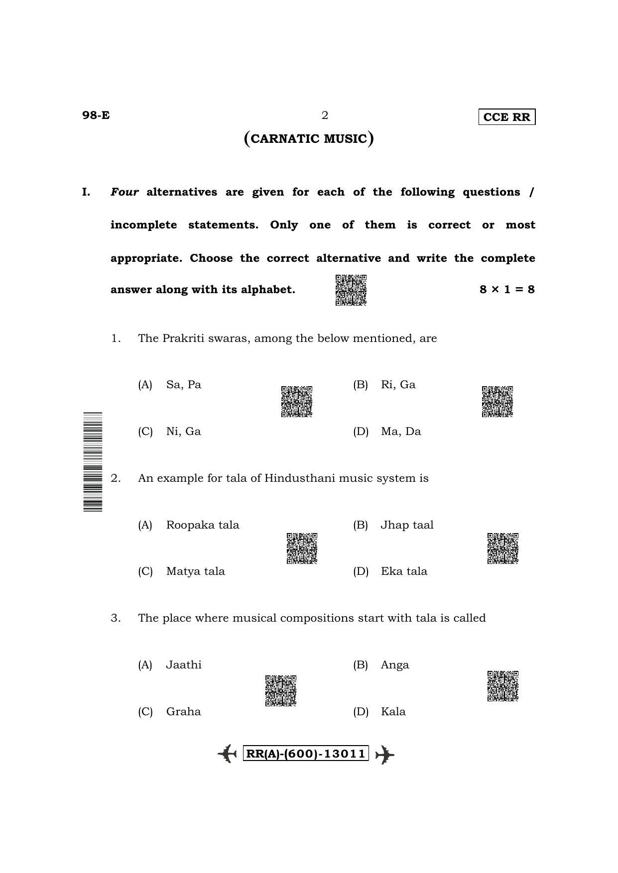 Karnataka SSLC Carnatic/Hindustani Music - English Medium (Supplementary) Question Paper 2022 (A Version-Theory) - Page 2