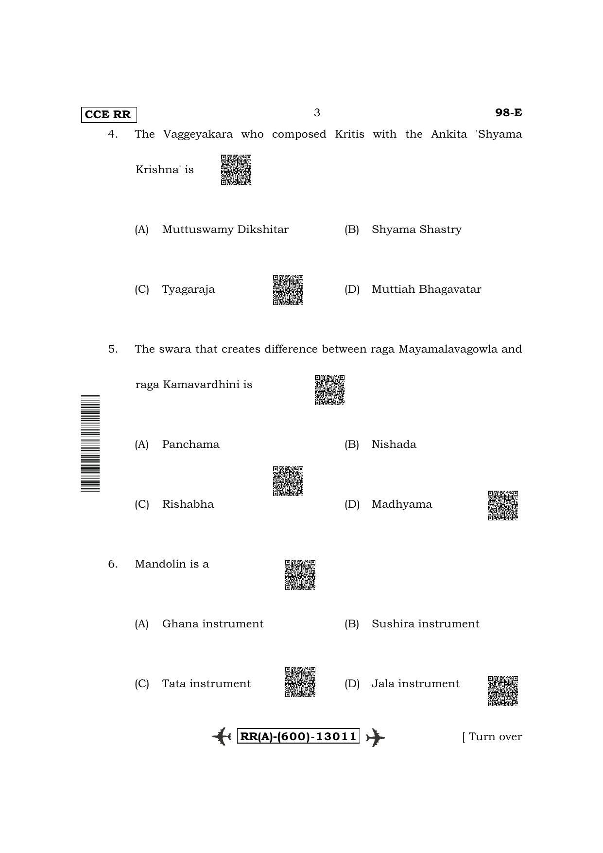 Karnataka SSLC Carnatic/Hindustani Music - English Medium (Supplementary) Question Paper 2022 (A Version-Theory) - Page 3