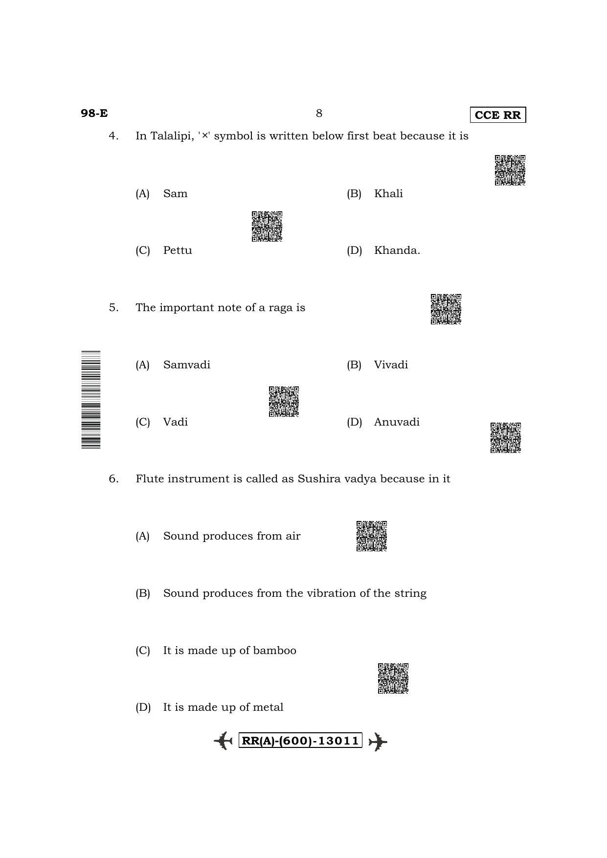 Karnataka SSLC Carnatic/Hindustani Music - English Medium (Supplementary) Question Paper 2022 (A Version-Theory) - Page 8