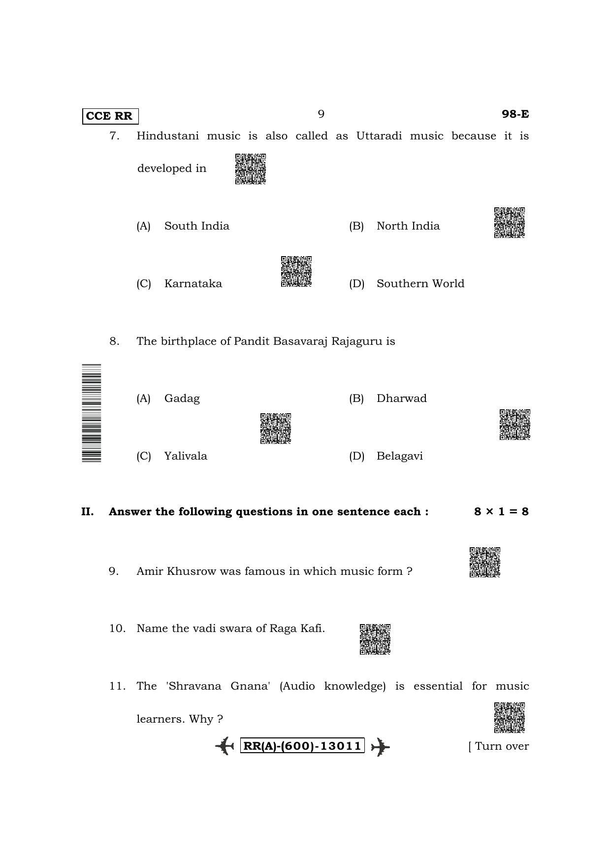 Karnataka SSLC Carnatic/Hindustani Music - English Medium (Supplementary) Question Paper 2022 (A Version-Theory) - Page 9
