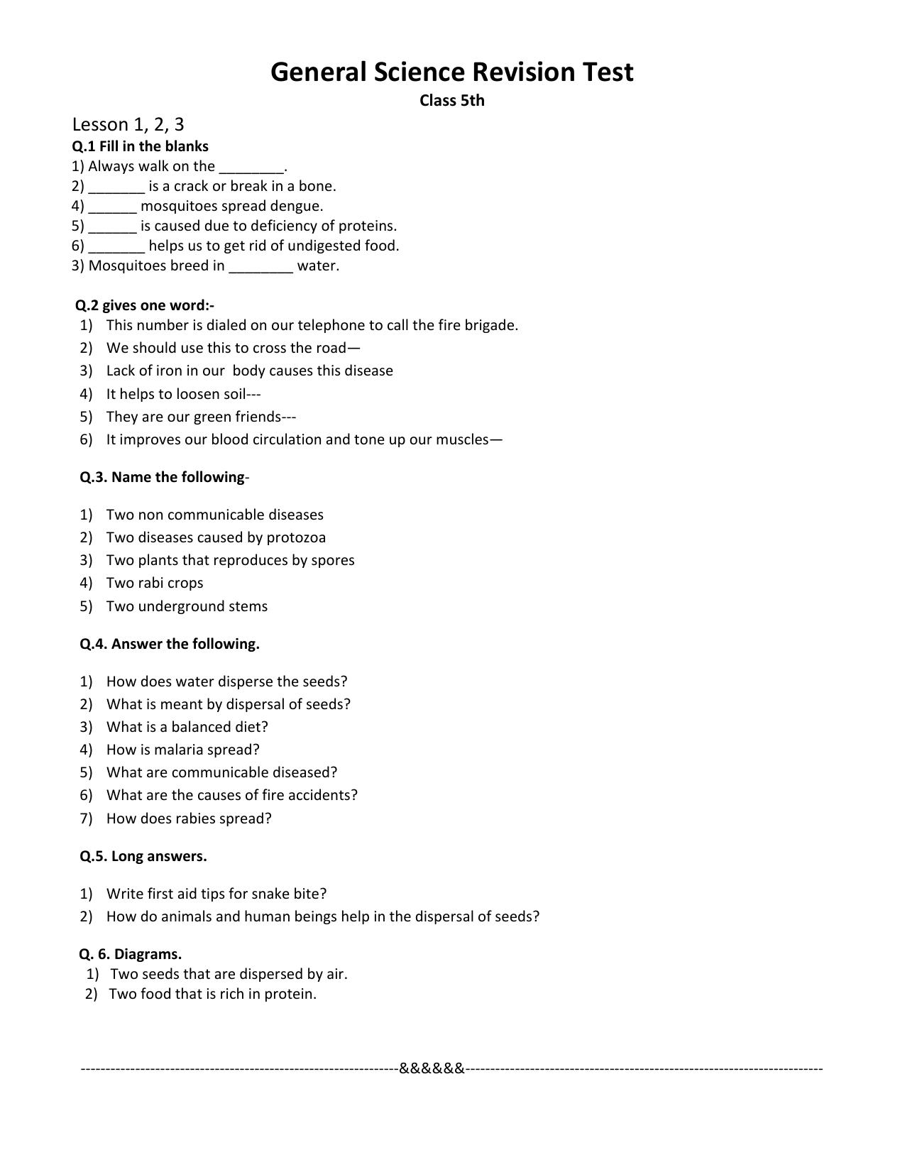 Worksheet for Class 5 Science General Science Assignment - Page 1