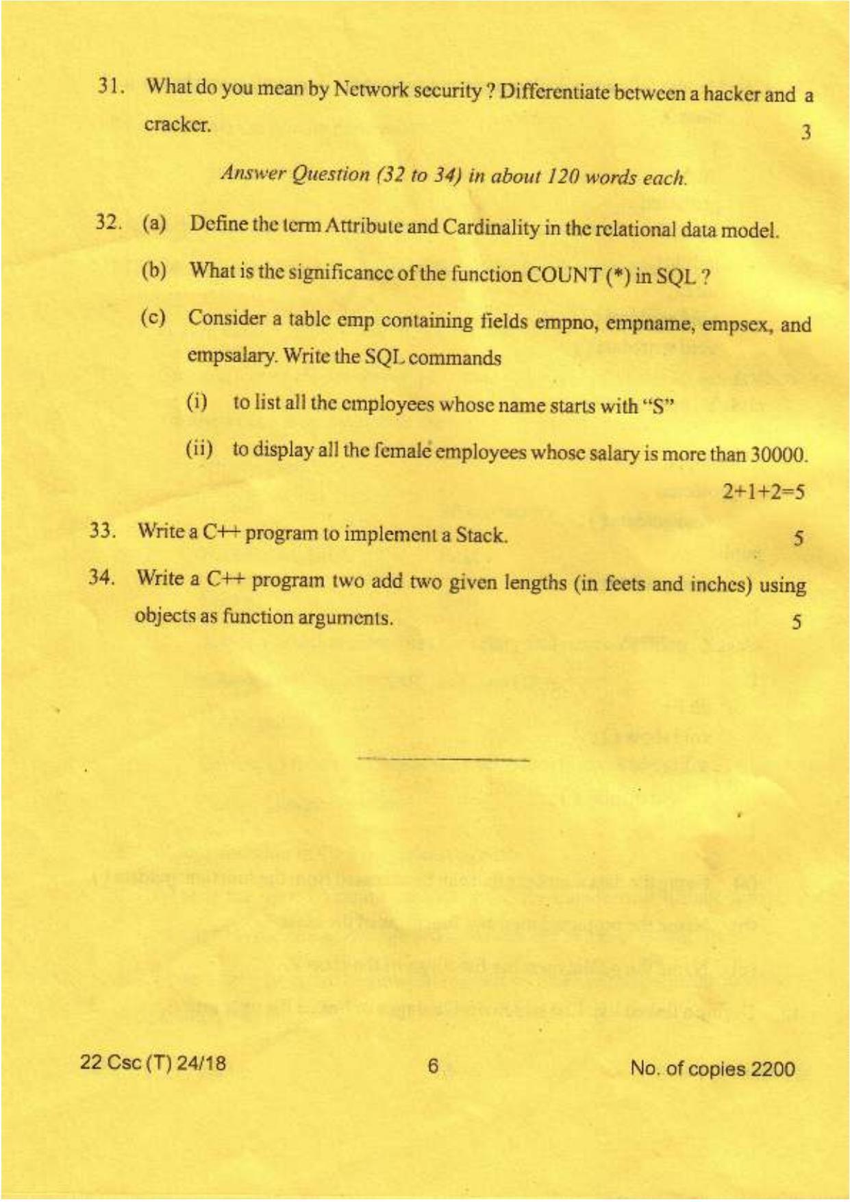 COHSEM Class 12 Computer Science 2018 Question Papers - Page 6