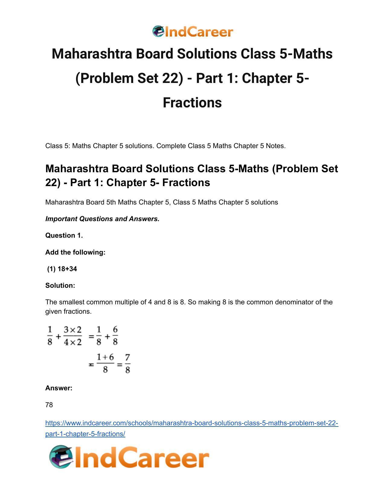 Maharashtra Board Solutions Class 5-Maths (Problem Set 22) - Part 1: Chapter 5- Fractions - Page 2