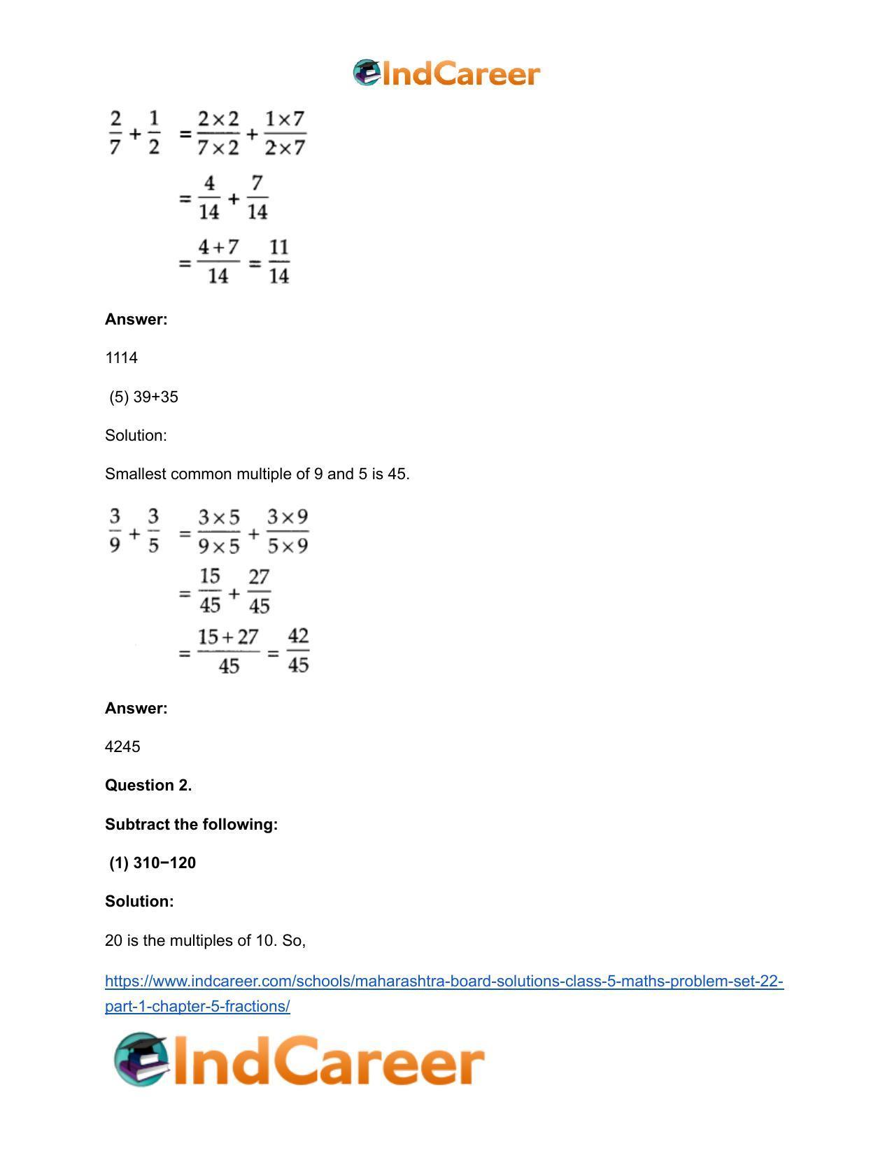 Maharashtra Board Solutions Class 5-Maths (Problem Set 22) - Part 1: Chapter 5- Fractions - Page 4