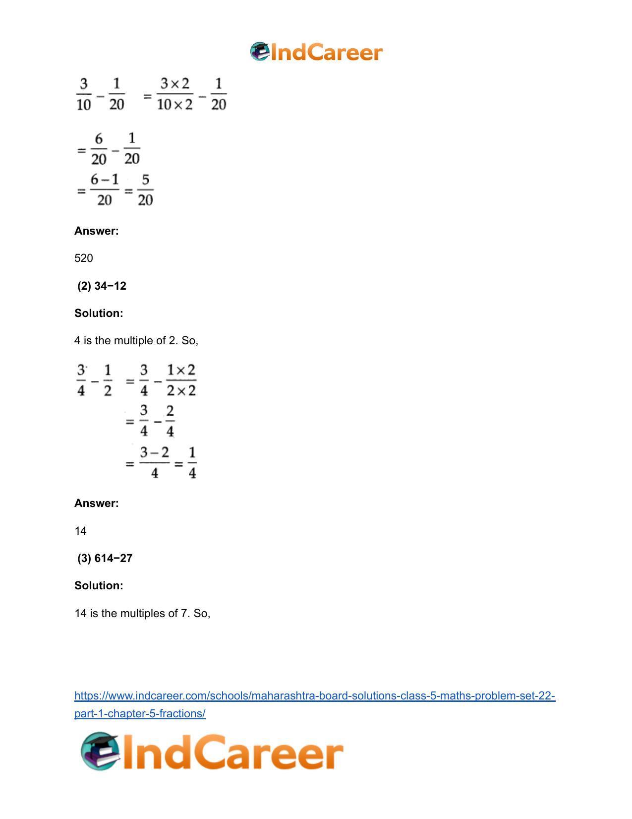 Maharashtra Board Solutions Class 5-Maths (Problem Set 22) - Part 1: Chapter 5- Fractions - Page 5