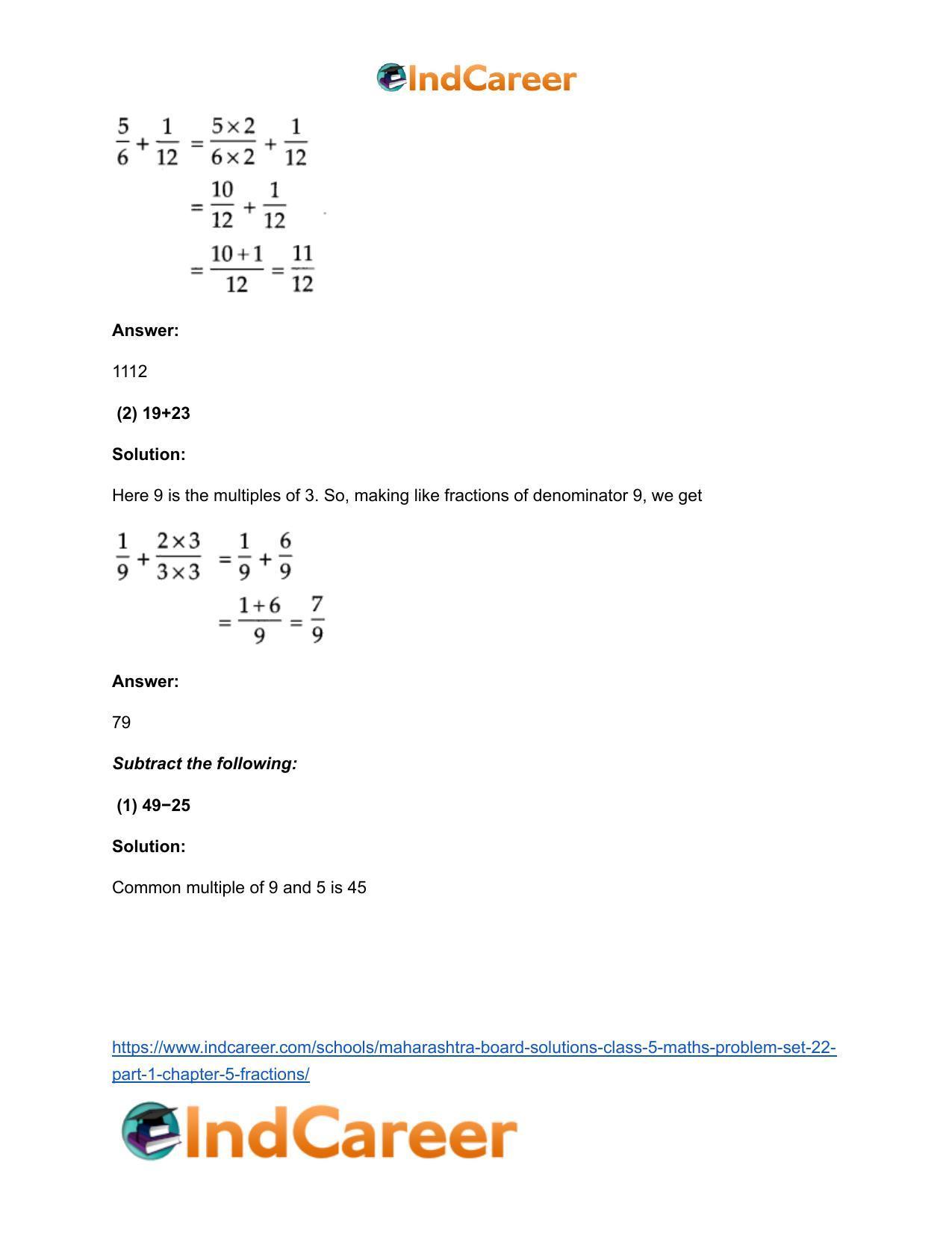 Maharashtra Board Solutions Class 5-Maths (Problem Set 22) - Part 1: Chapter 5- Fractions - Page 9