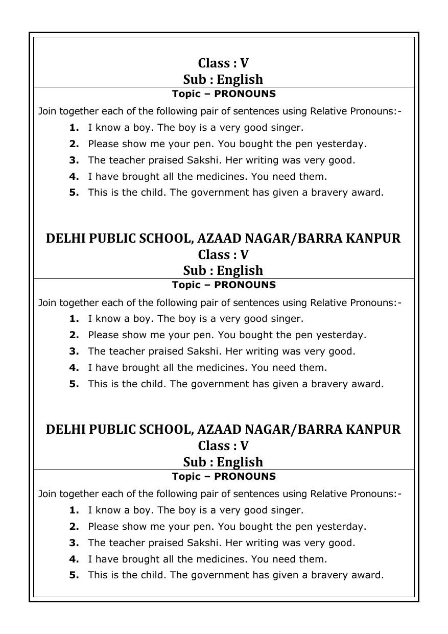 Worksheet for Class 5 English Assignment 23 - Page 1