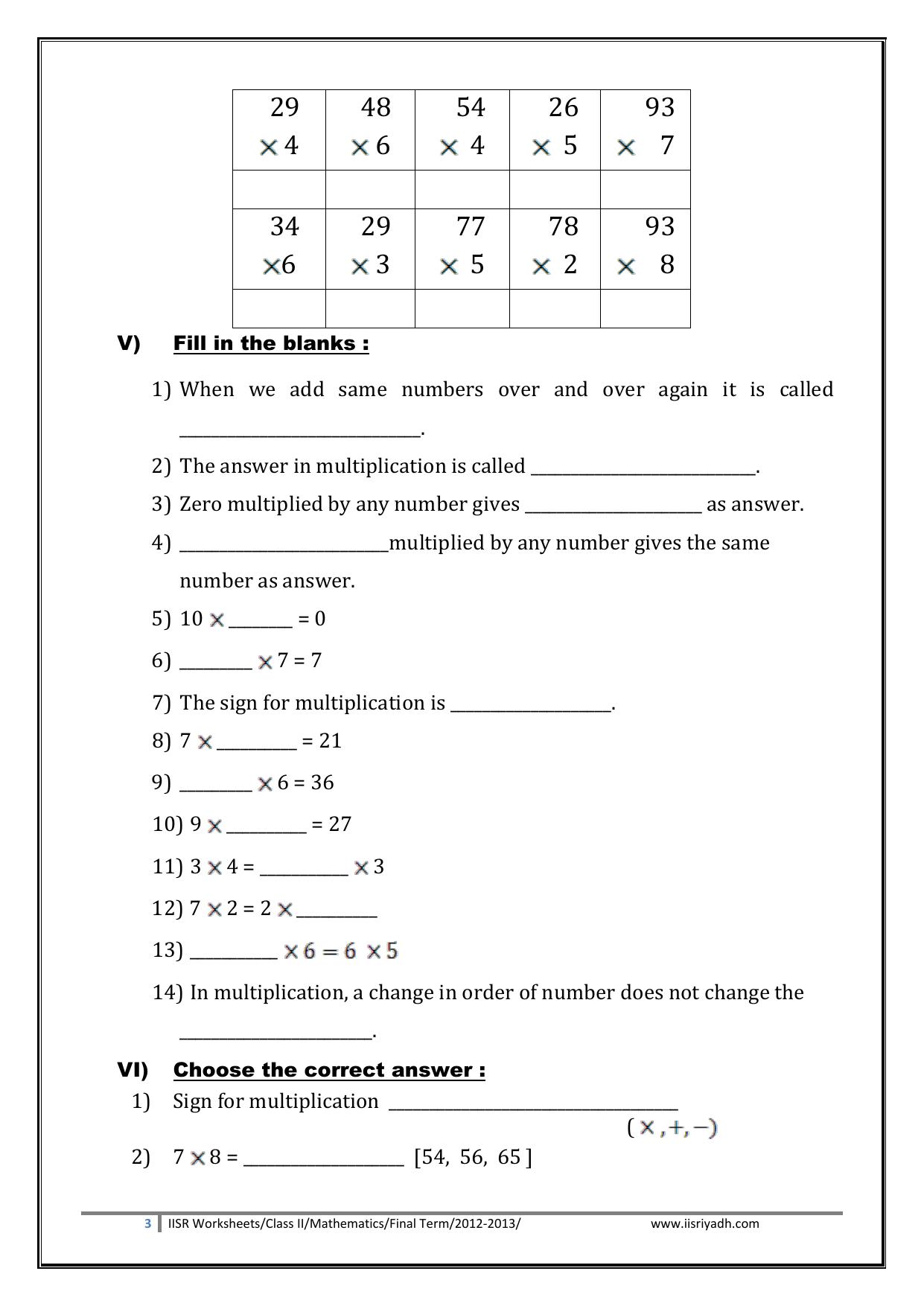 Worksheets for Class 2 Maths Assignment 139 Multiplication and Time - Page 3