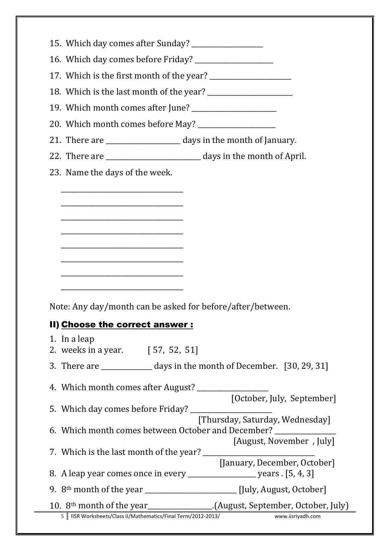 Worksheets for Class 2 Maths Assignment 139 Multiplication and Time - Page 5
