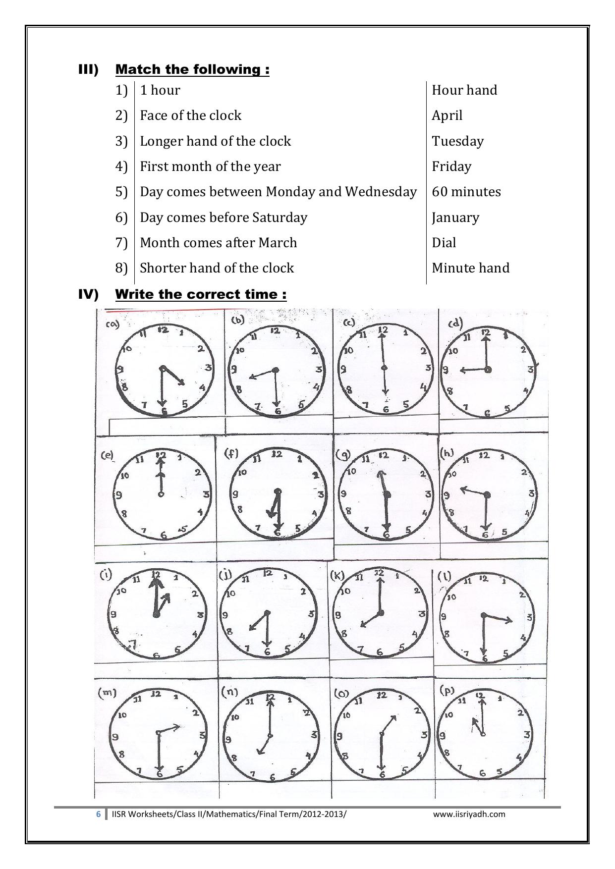 Worksheets for Class 2 Maths Assignment 139 Multiplication and Time - Page 6