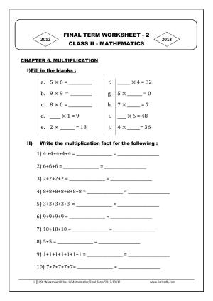 Worksheets for Class 2 Maths Assignment 139 Multiplication and Time
