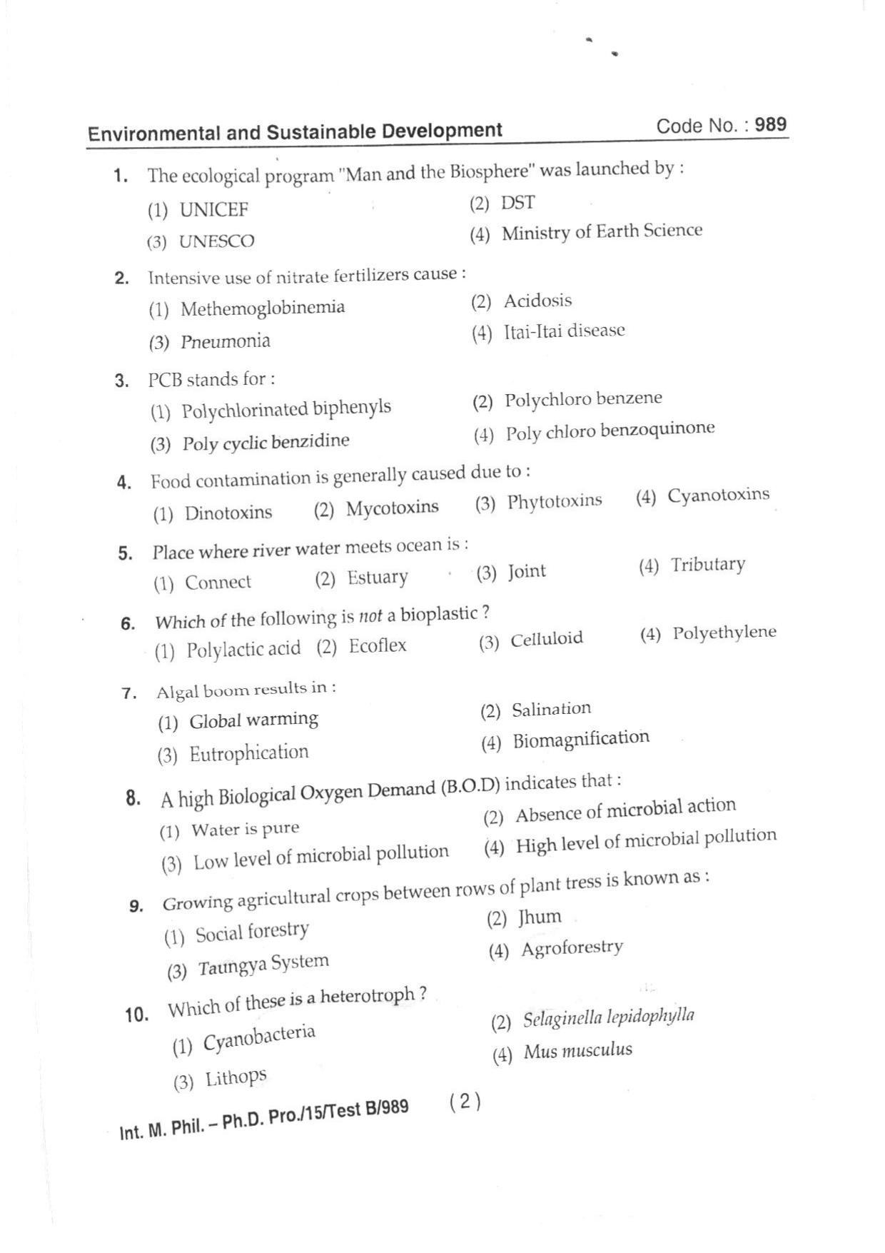 BHU RET INTEGRATED M.PHIL & PH. D 2015 Question Paper - Page 4