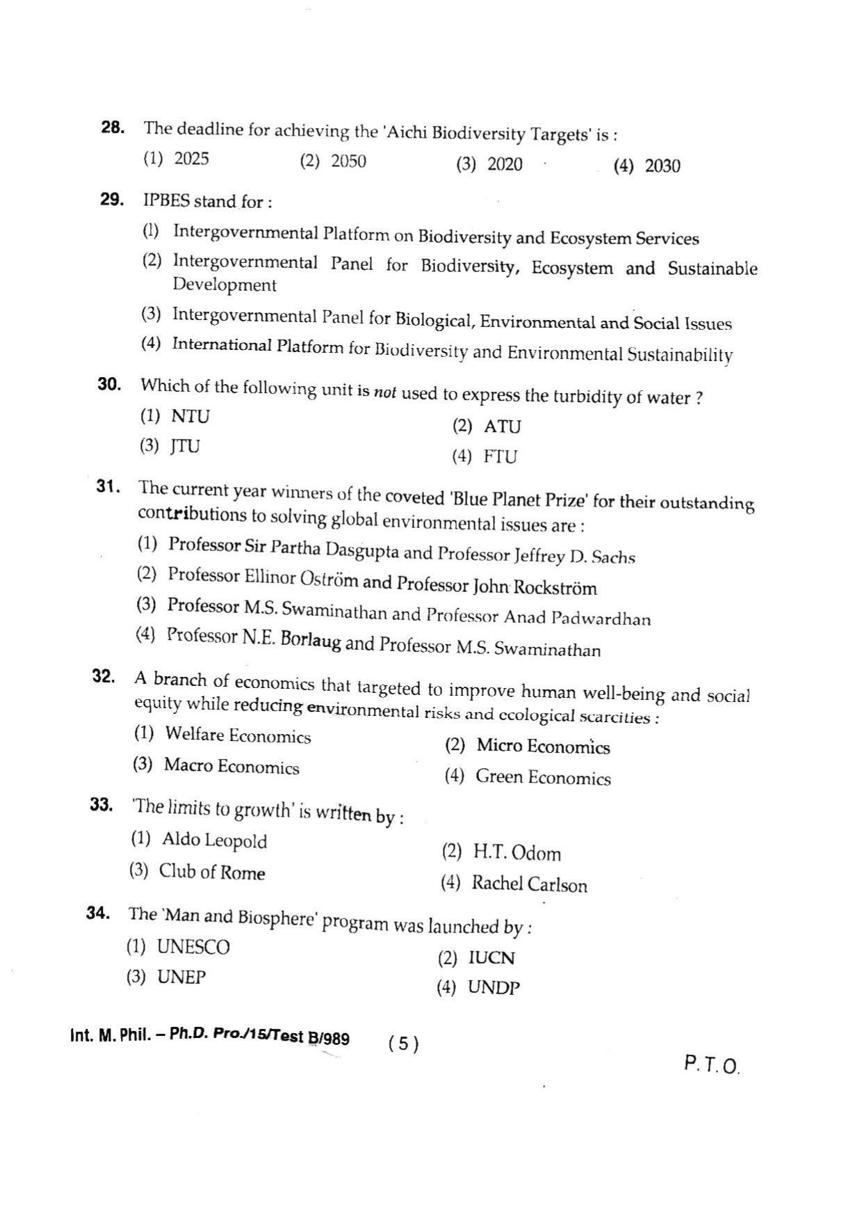 BHU RET INTEGRATED M.PHIL & PH. D 2015 Question Paper - Page 7