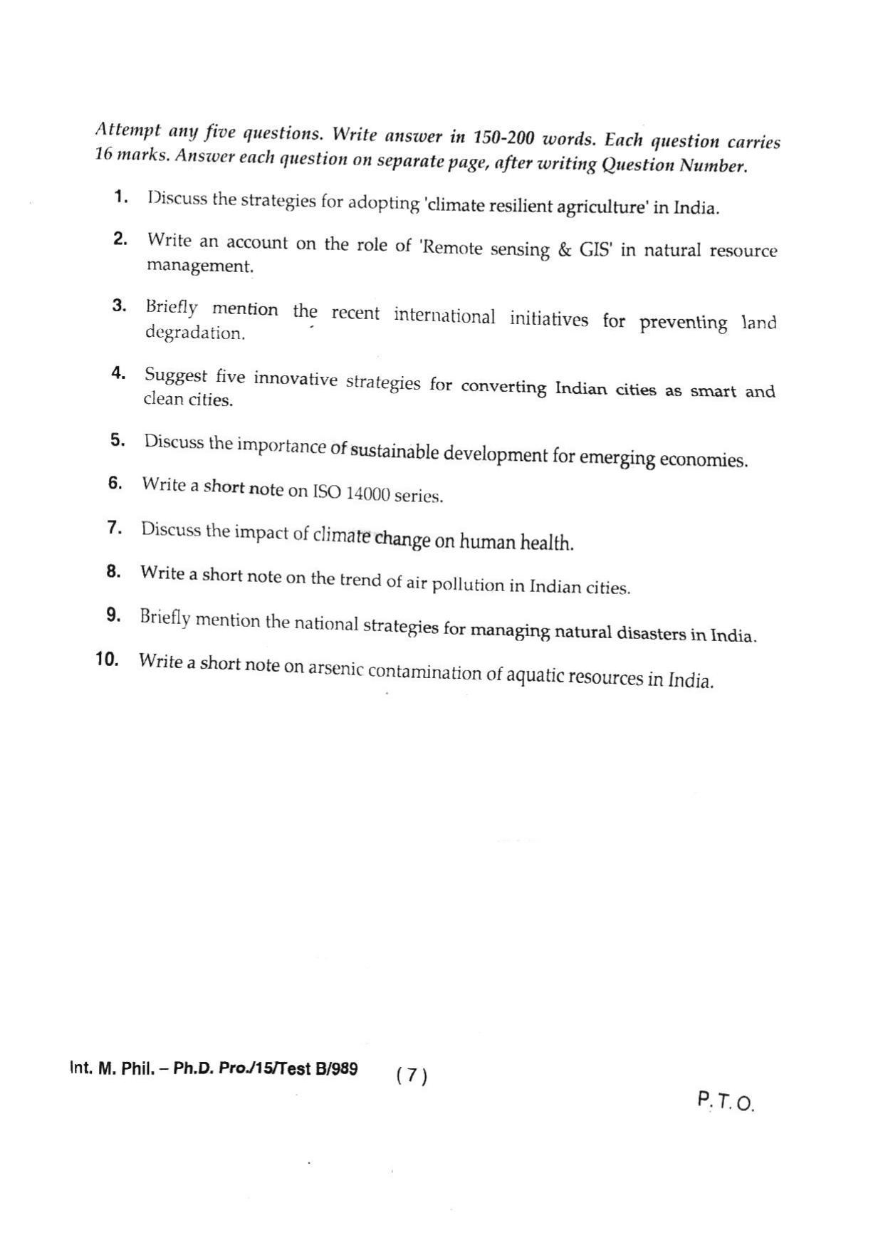 BHU RET INTEGRATED M.PHIL & PH. D 2015 Question Paper - Page 9
