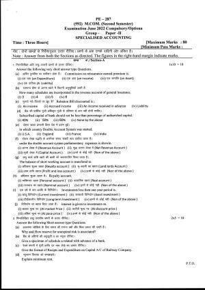 Bilaspur University Question Paper June 2022:M.Com (Second Semester) Spacialised Accounting Paper 1