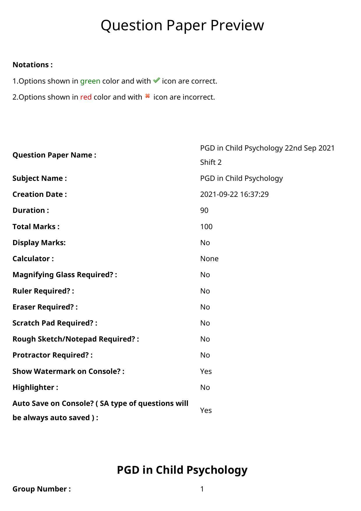 TS CPGET 2021 PGD in Child Psychology (Shift 2) Question Paper with Answer Key - Page 1