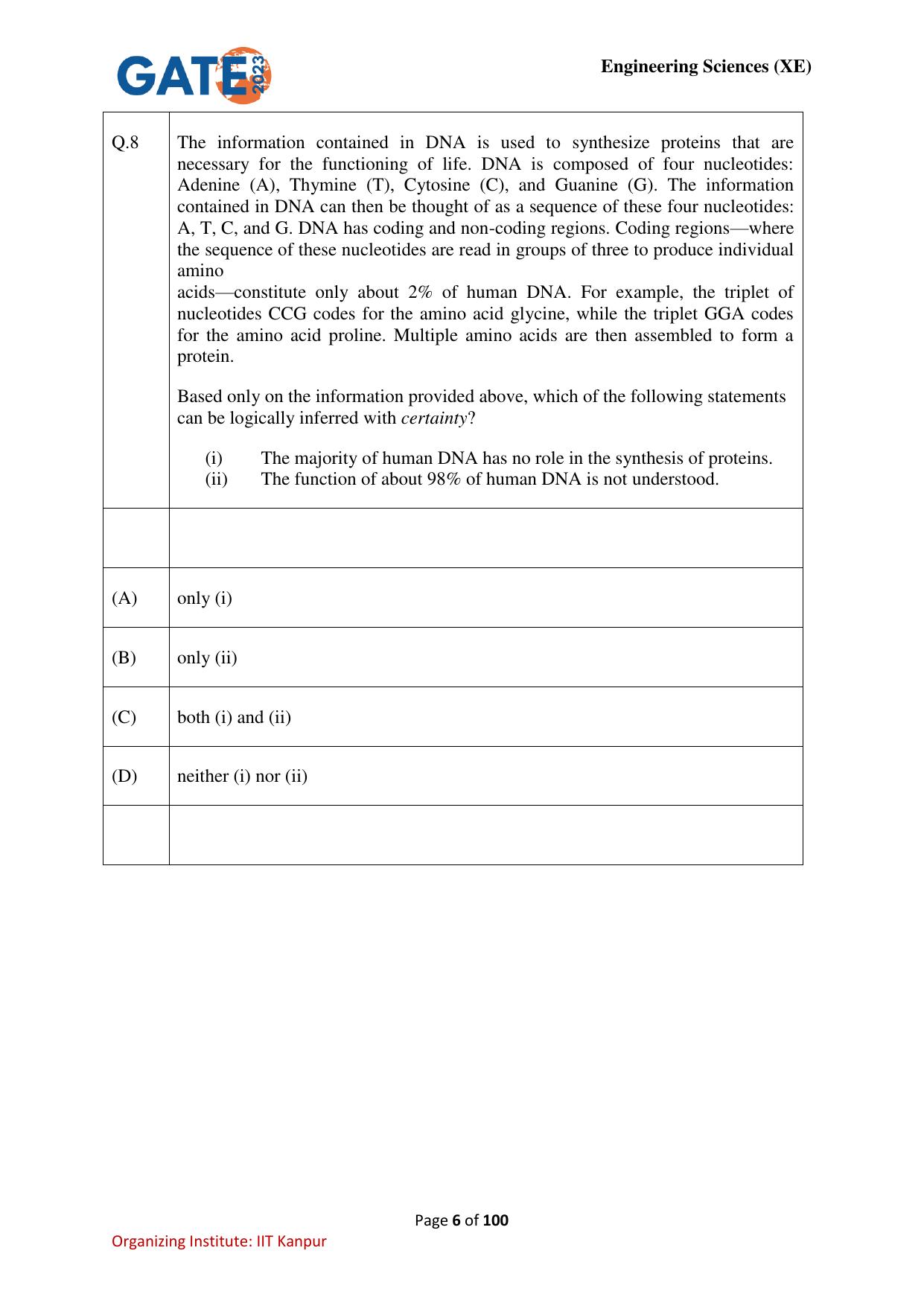 GATE 2023 Engineering Sciences (XE) Question Paper - Page 6