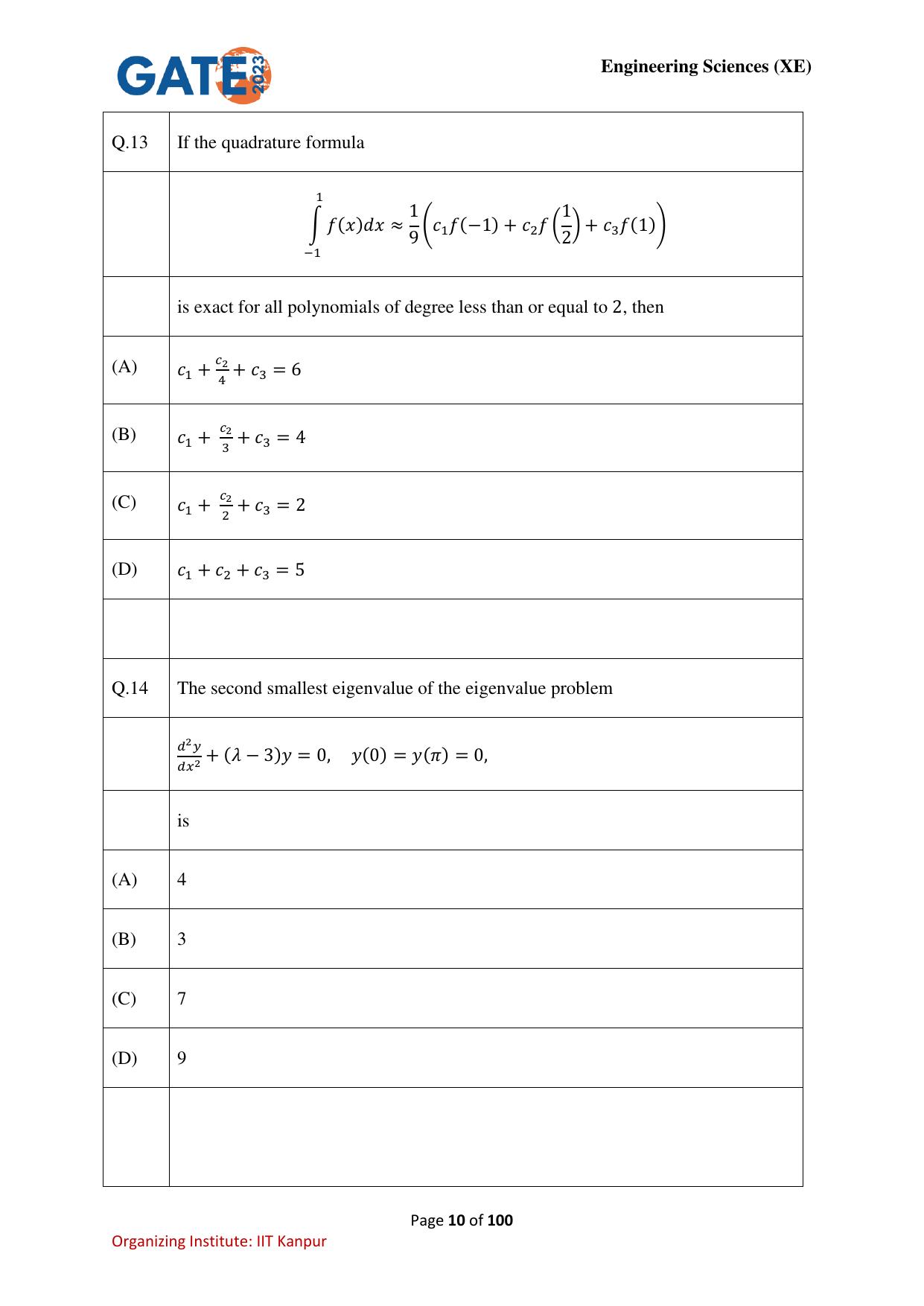 GATE 2023 Engineering Sciences (XE) Question Paper - Page 10