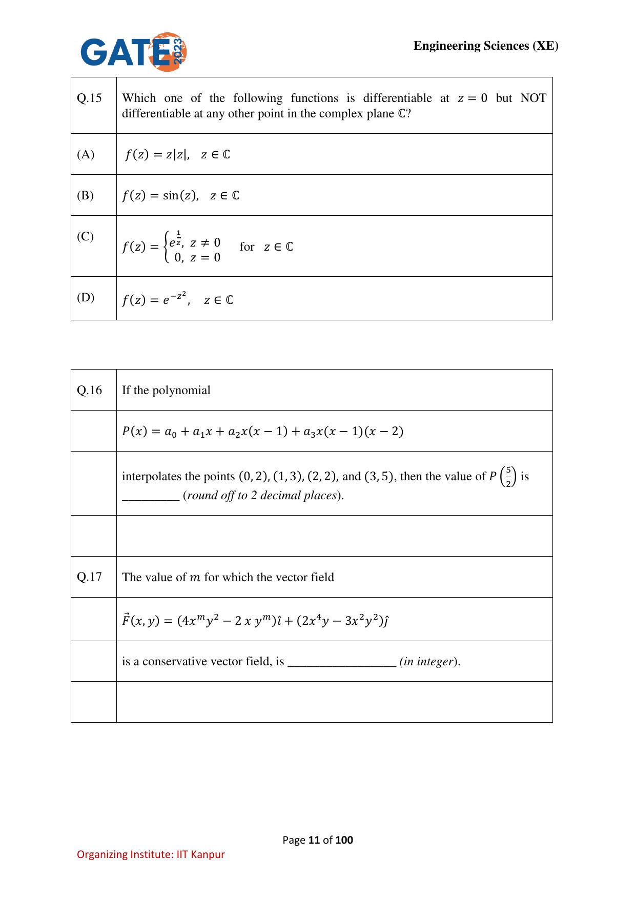 GATE 2023 Engineering Sciences (XE) Question Paper - Page 11