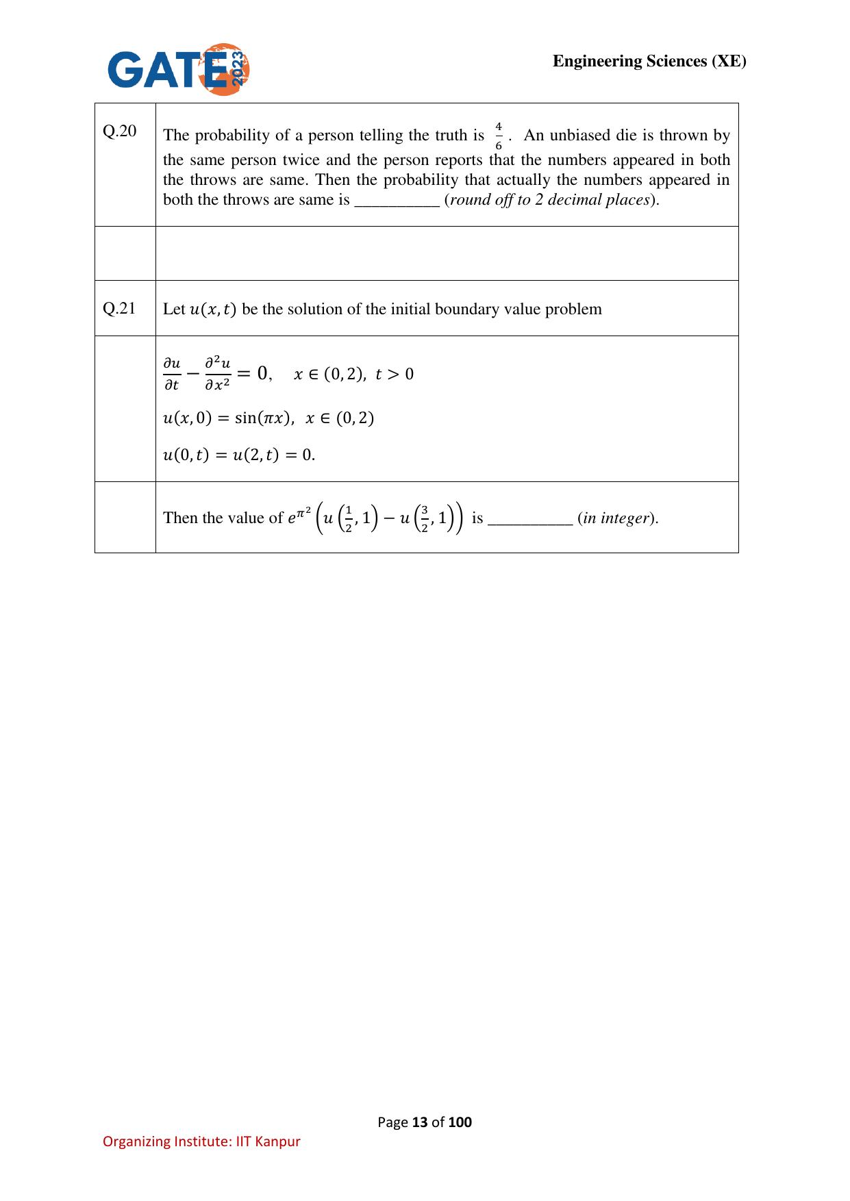 GATE 2023 Engineering Sciences (XE) Question Paper - Page 13