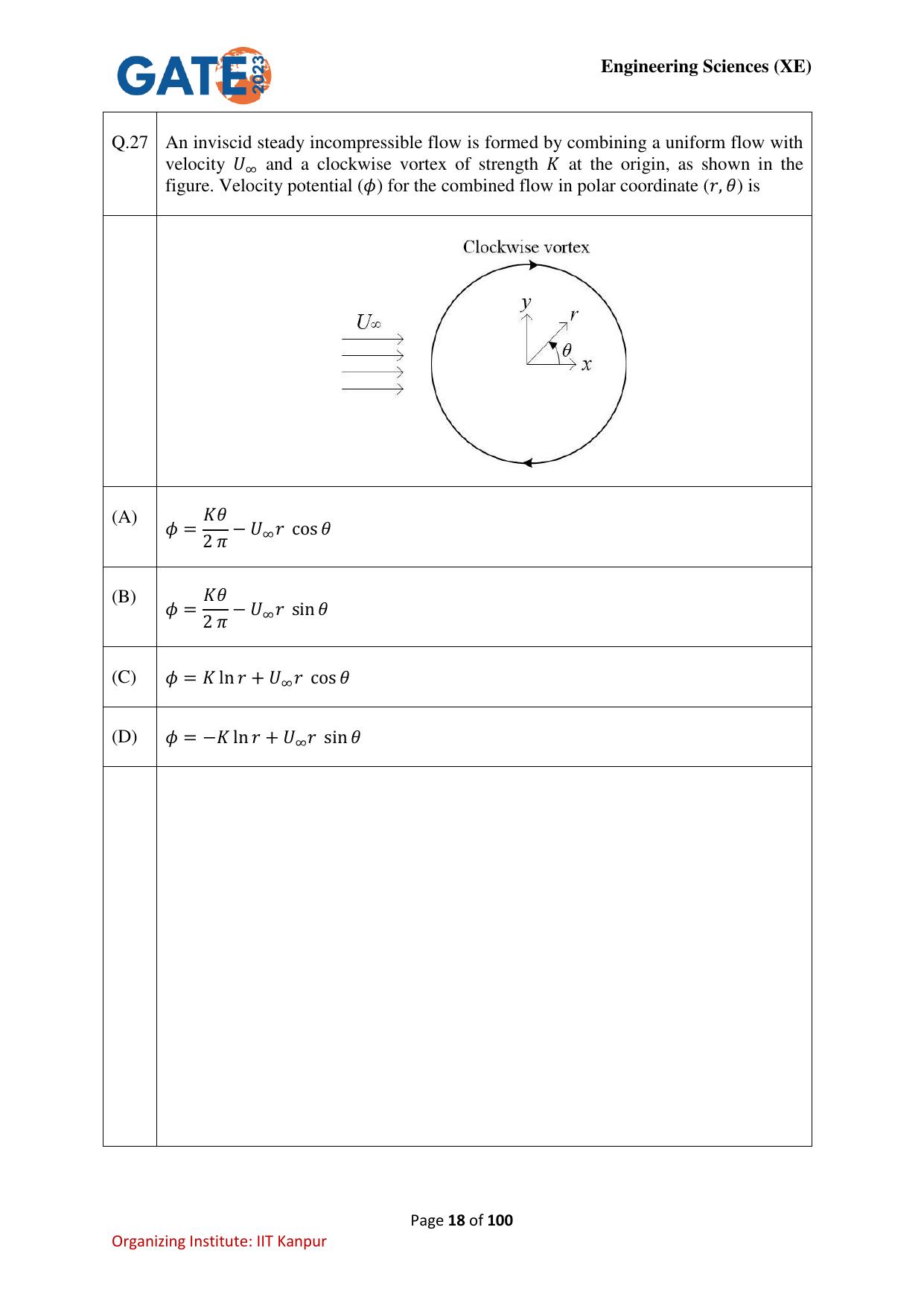 GATE 2023 Engineering Sciences (XE) Question Paper - Page 18