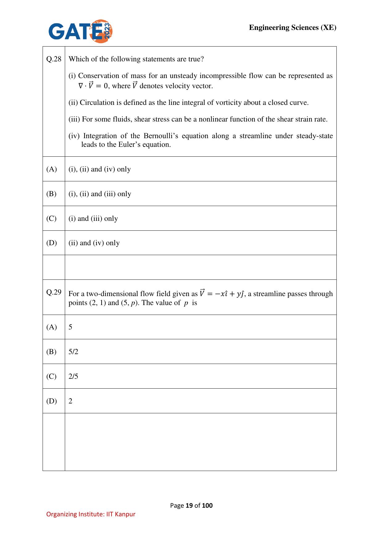 GATE 2023 Engineering Sciences (XE) Question Paper - Page 19