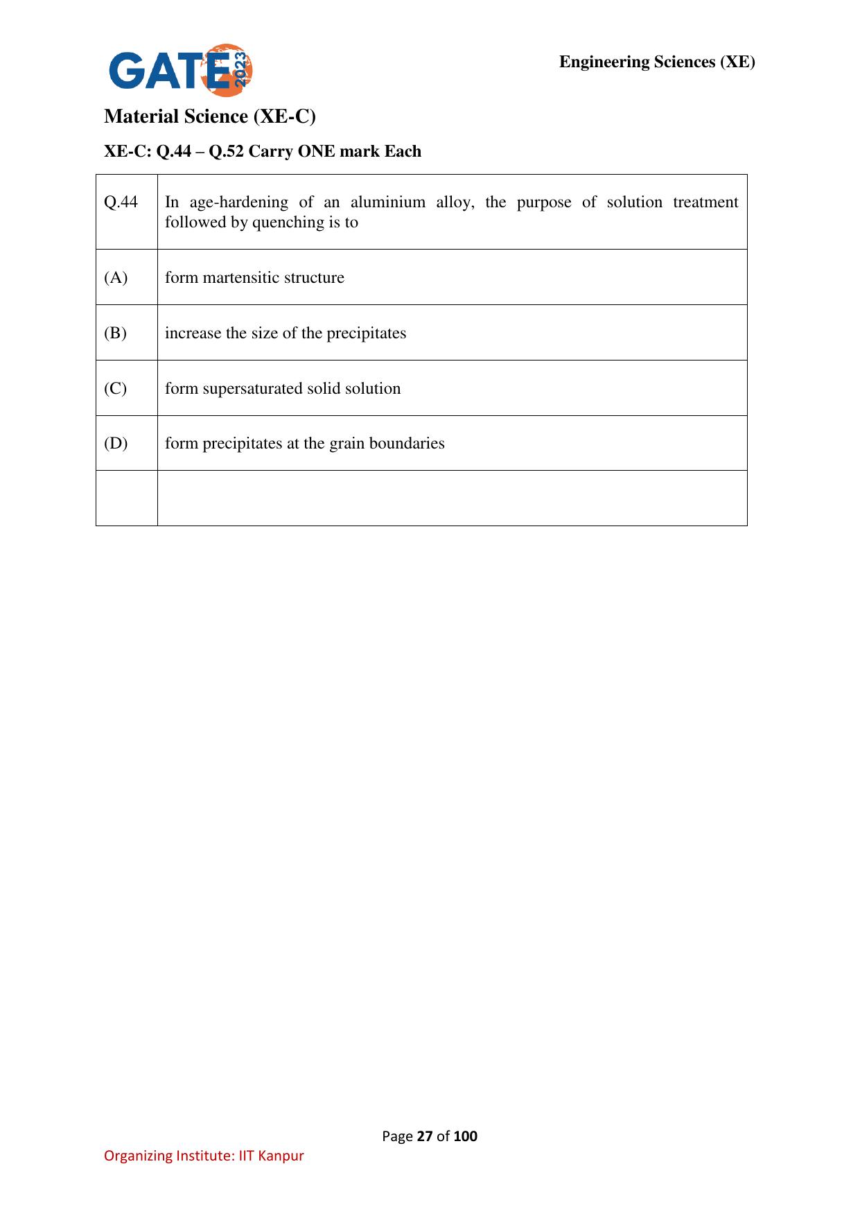 GATE 2023 Engineering Sciences (XE) Question Paper - Page 27