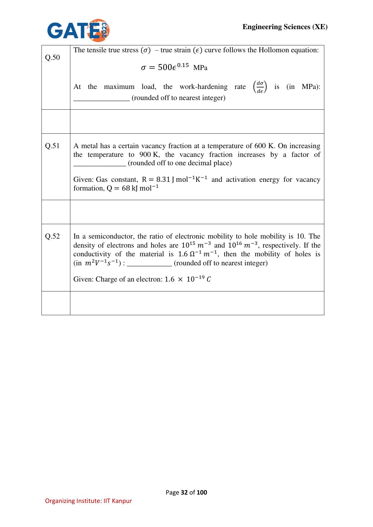 GATE 2023 Engineering Sciences (XE) Question Paper - Page 32