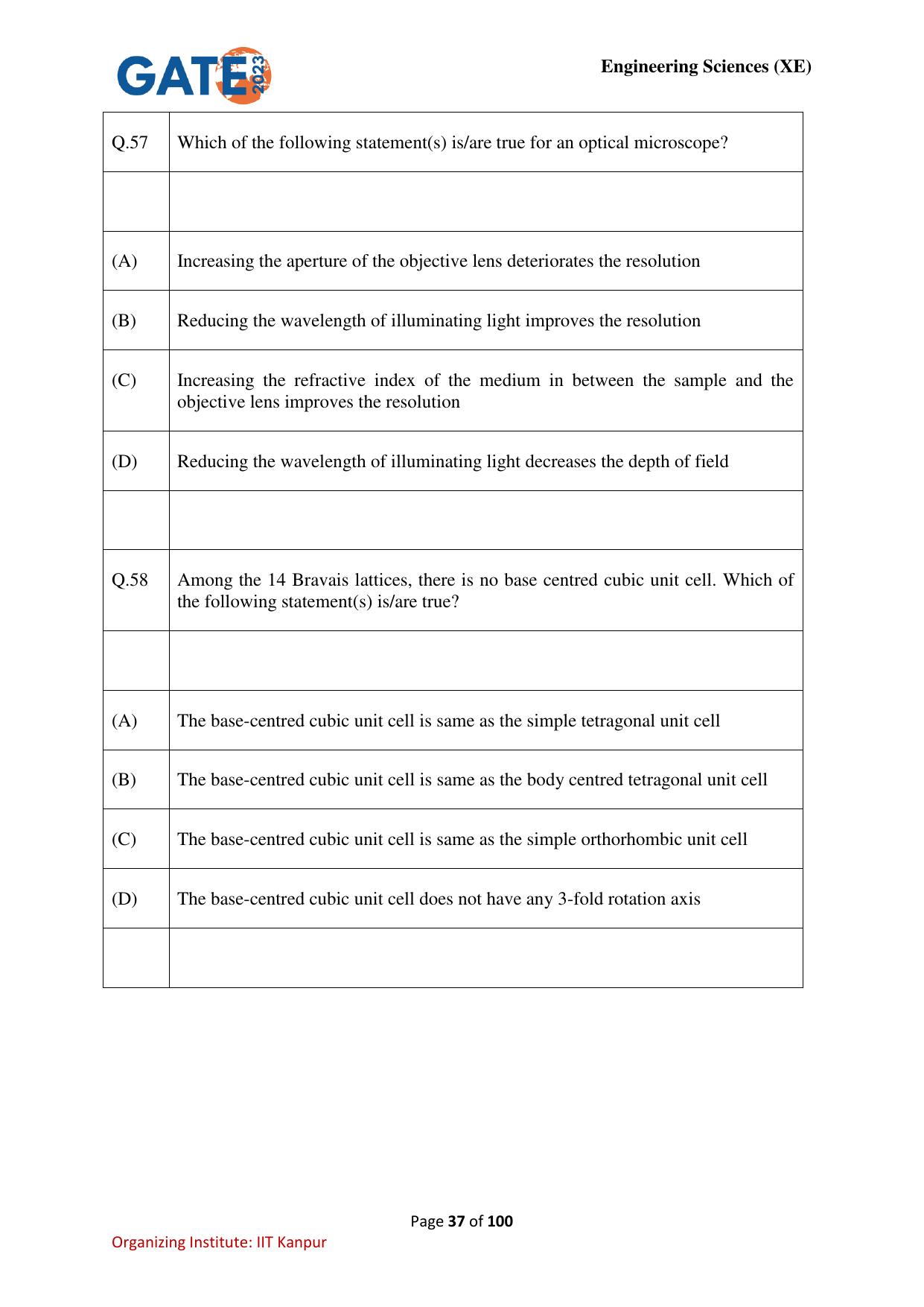 GATE 2023 Engineering Sciences (XE) Question Paper - Page 37