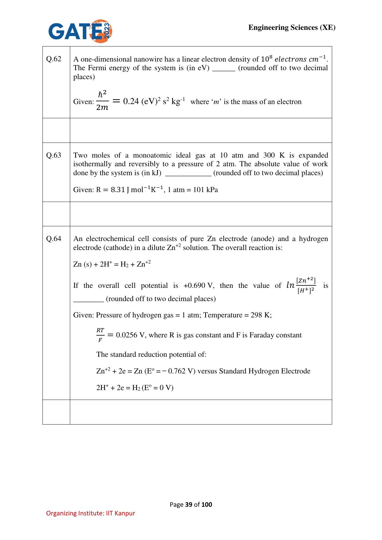 GATE 2023 Engineering Sciences (XE) Question Paper - Page 39