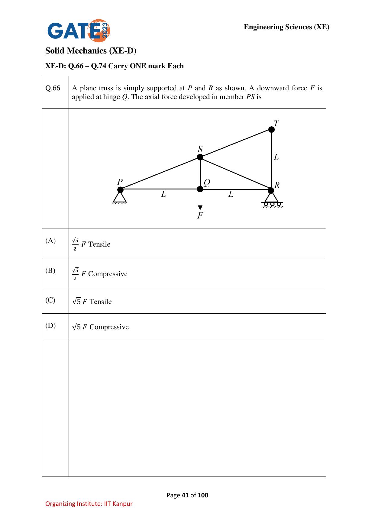 GATE 2023 Engineering Sciences (XE) Question Paper - Page 41