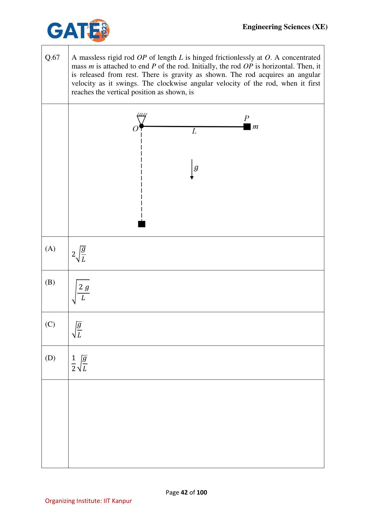 GATE 2023 Engineering Sciences (XE) Question Paper - Page 42