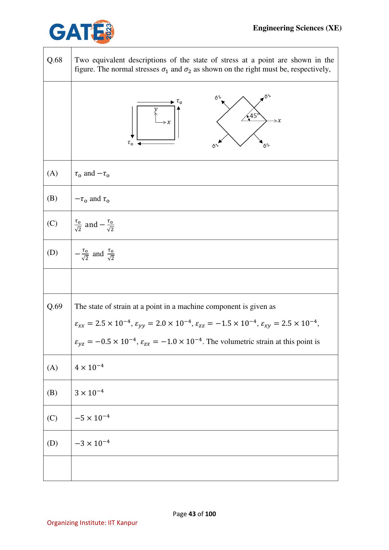 GATE 2023 Engineering Sciences (XE) Question Paper - Page 43