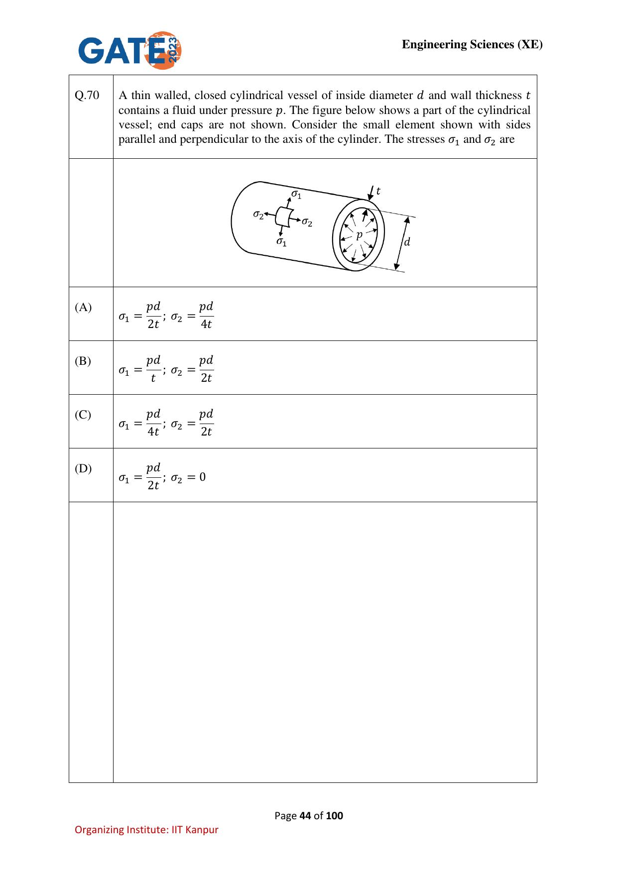 GATE 2023 Engineering Sciences (XE) Question Paper - Page 44