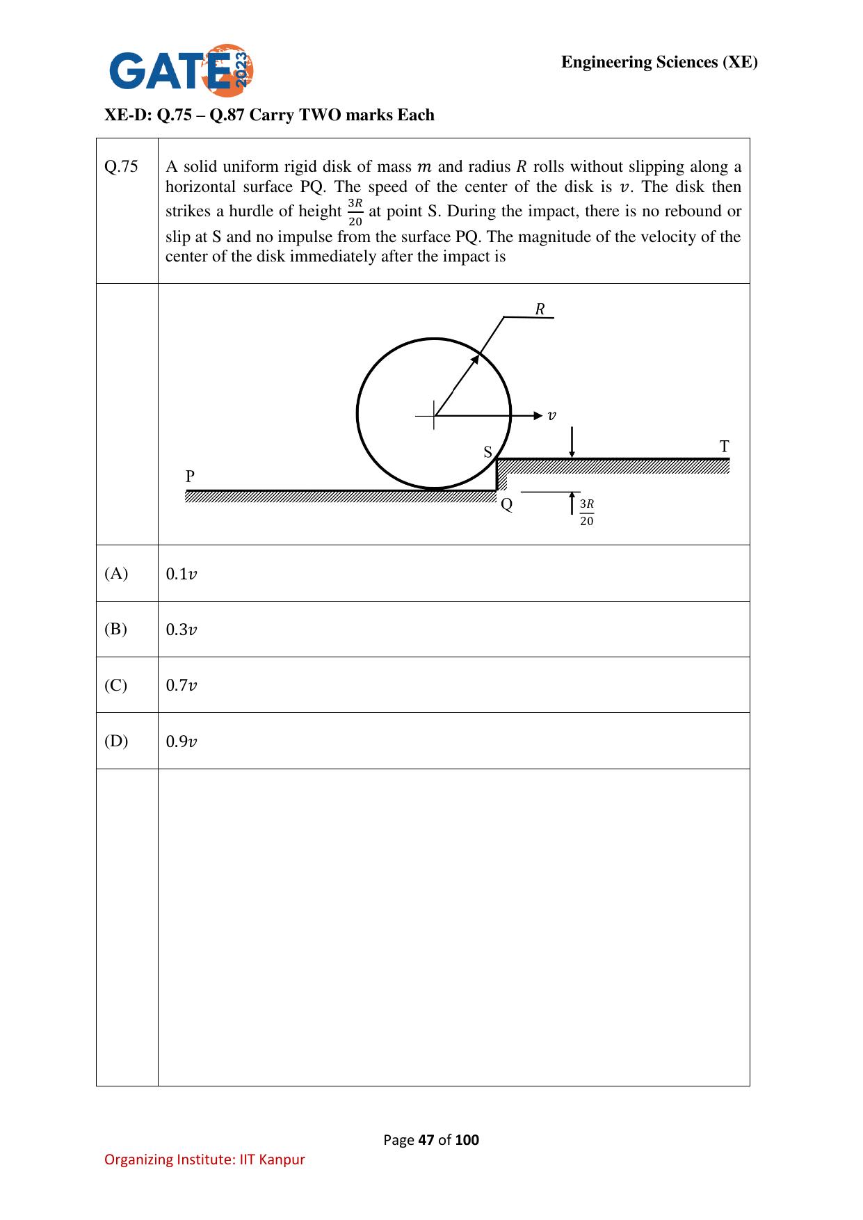 GATE 2023 Engineering Sciences (XE) Question Paper - Page 47