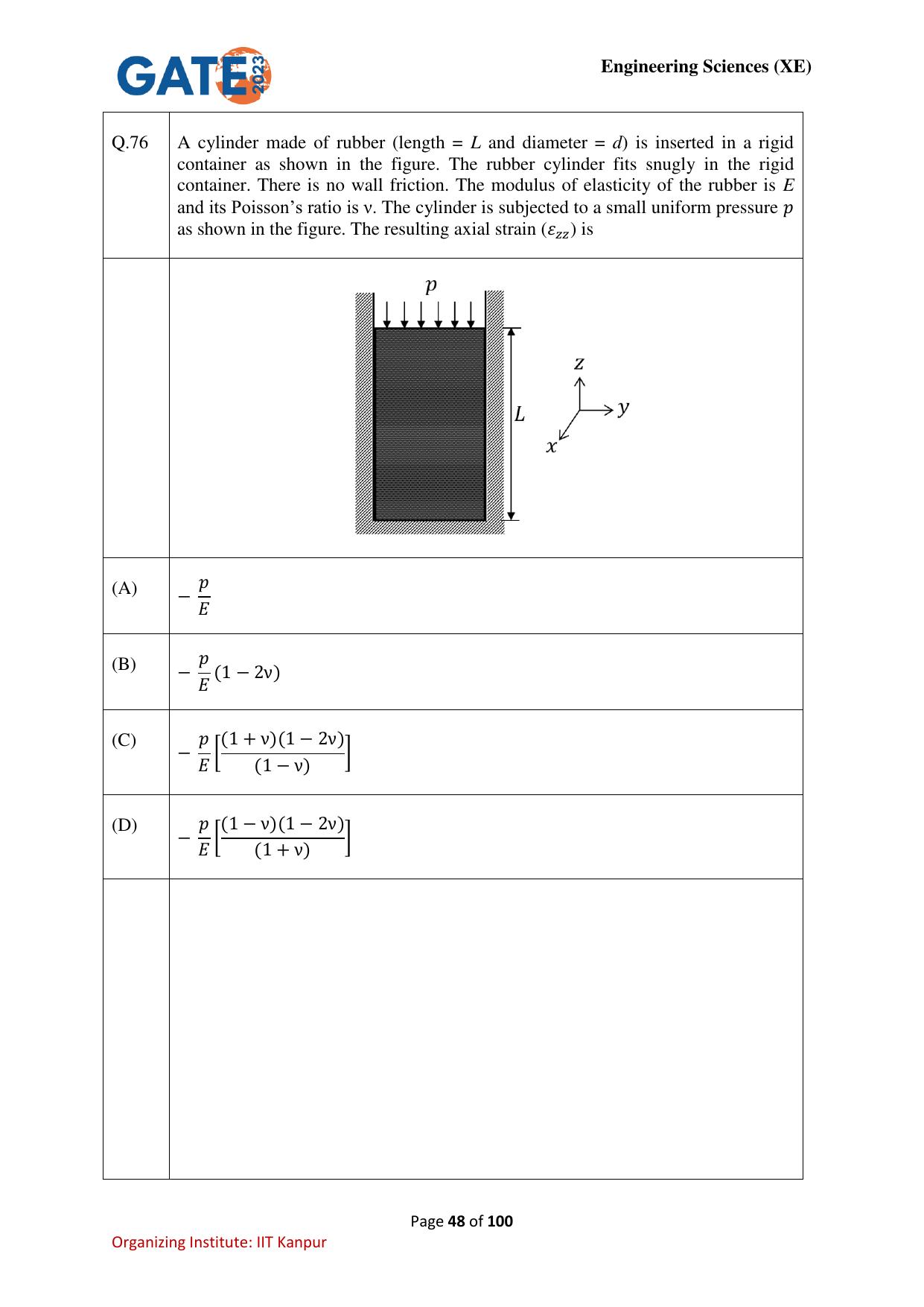 GATE 2023 Engineering Sciences (XE) Question Paper - Page 48