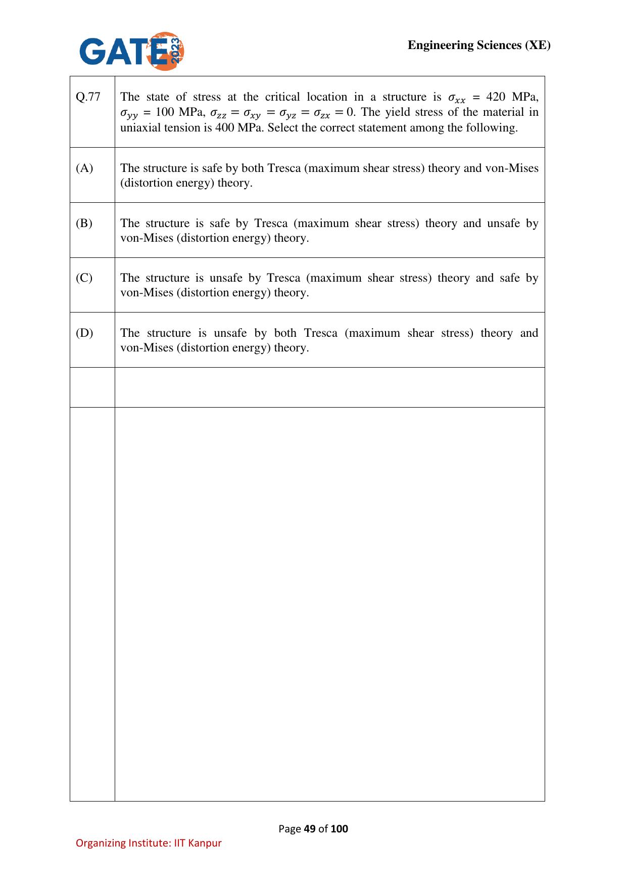 GATE 2023 Engineering Sciences (XE) Question Paper - Page 49