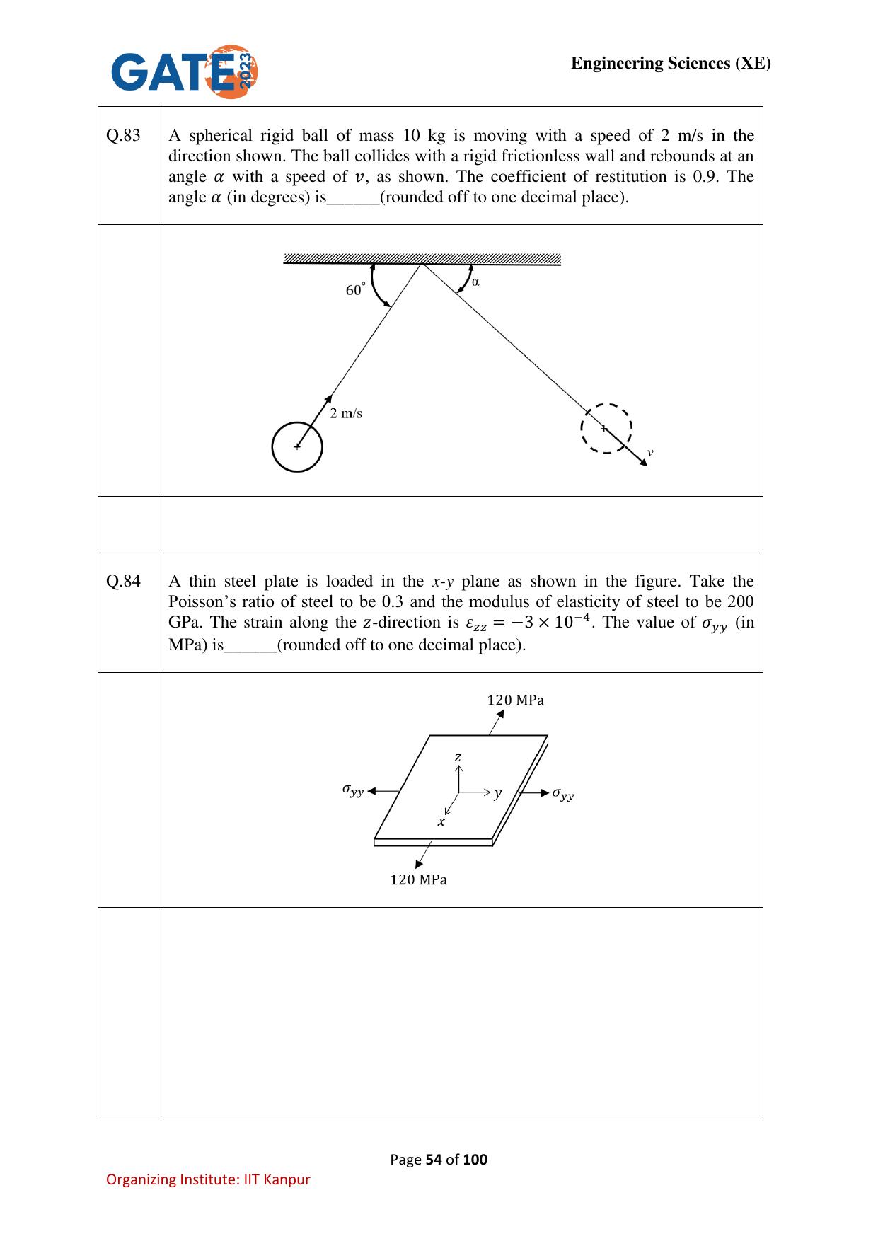 GATE 2023 Engineering Sciences (XE) Question Paper - Page 54