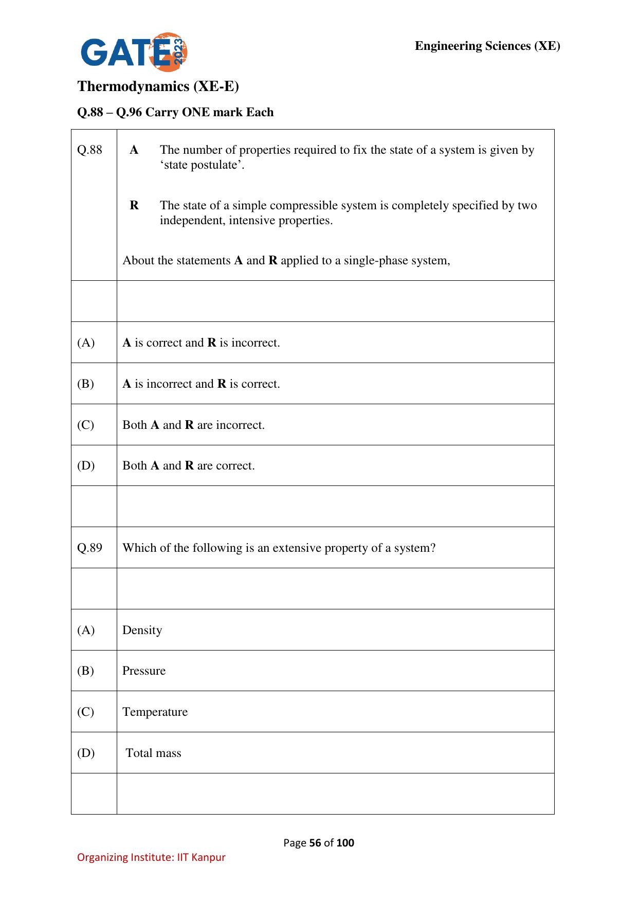 GATE 2023 Engineering Sciences (XE) Question Paper - Page 56