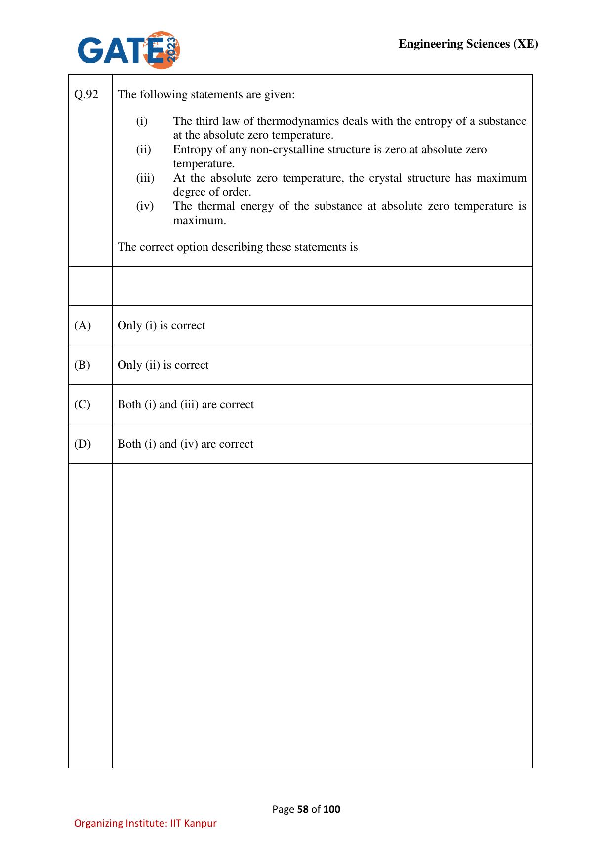 GATE 2023 Engineering Sciences (XE) Question Paper - Page 58