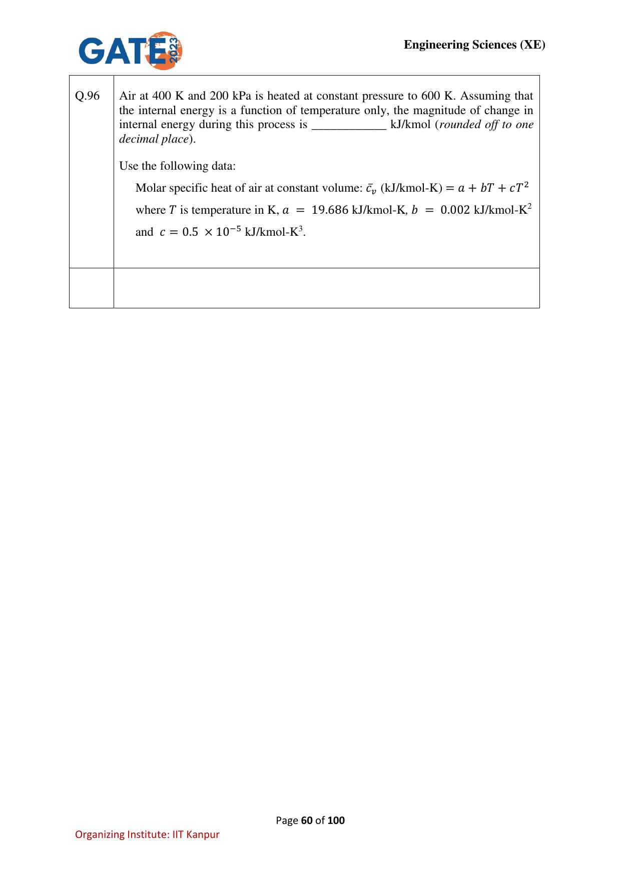 GATE 2023 Engineering Sciences (XE) Question Paper - Page 60