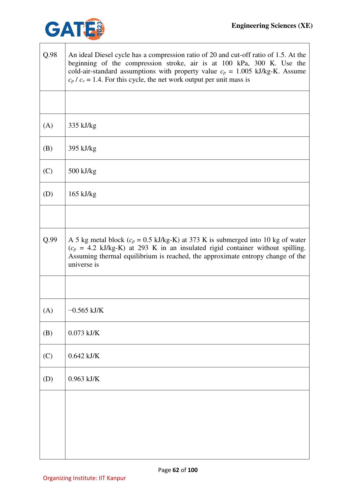 GATE 2023 Engineering Sciences (XE) Question Paper - Page 62