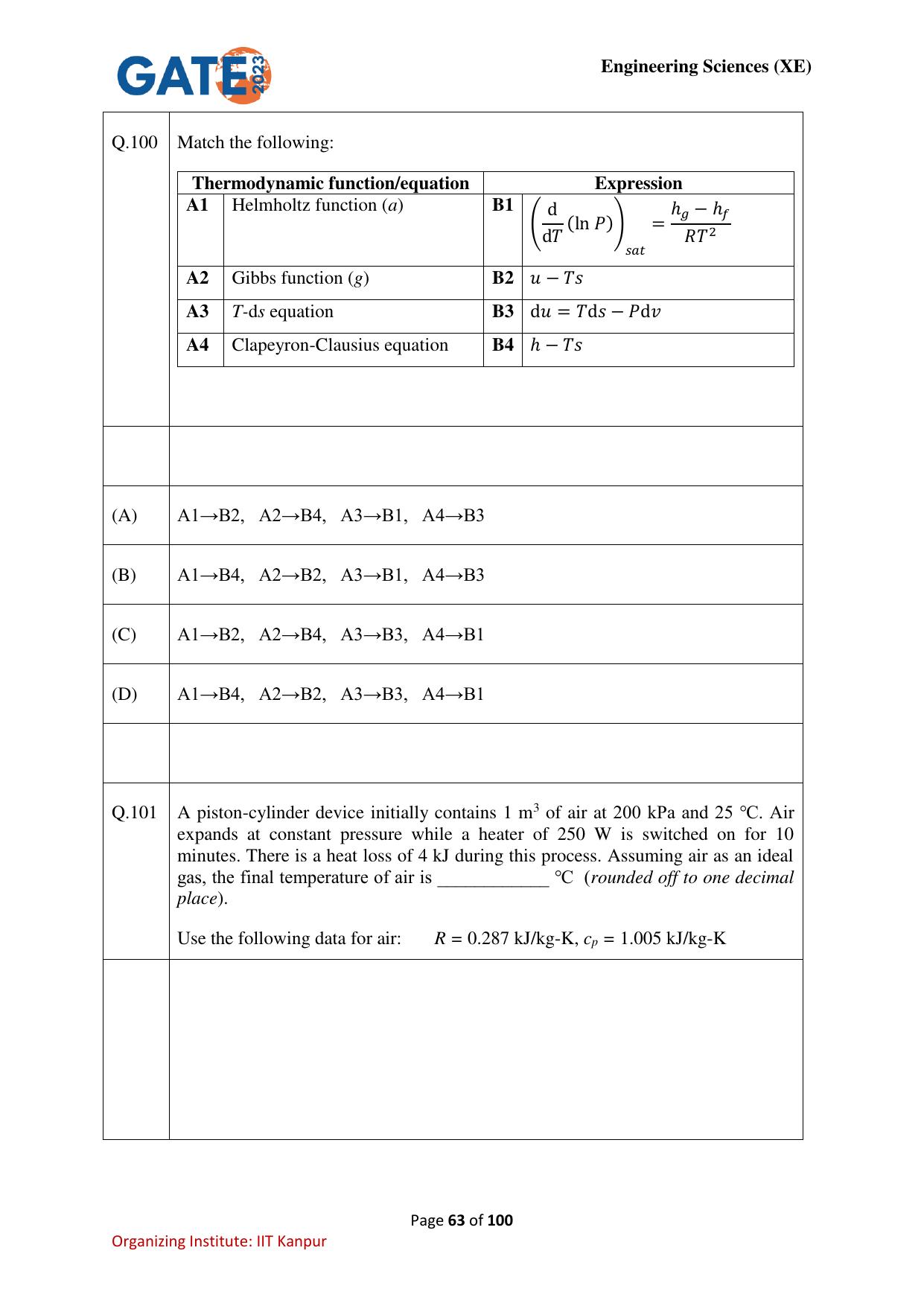 GATE 2023 Engineering Sciences (XE) Question Paper - Page 63