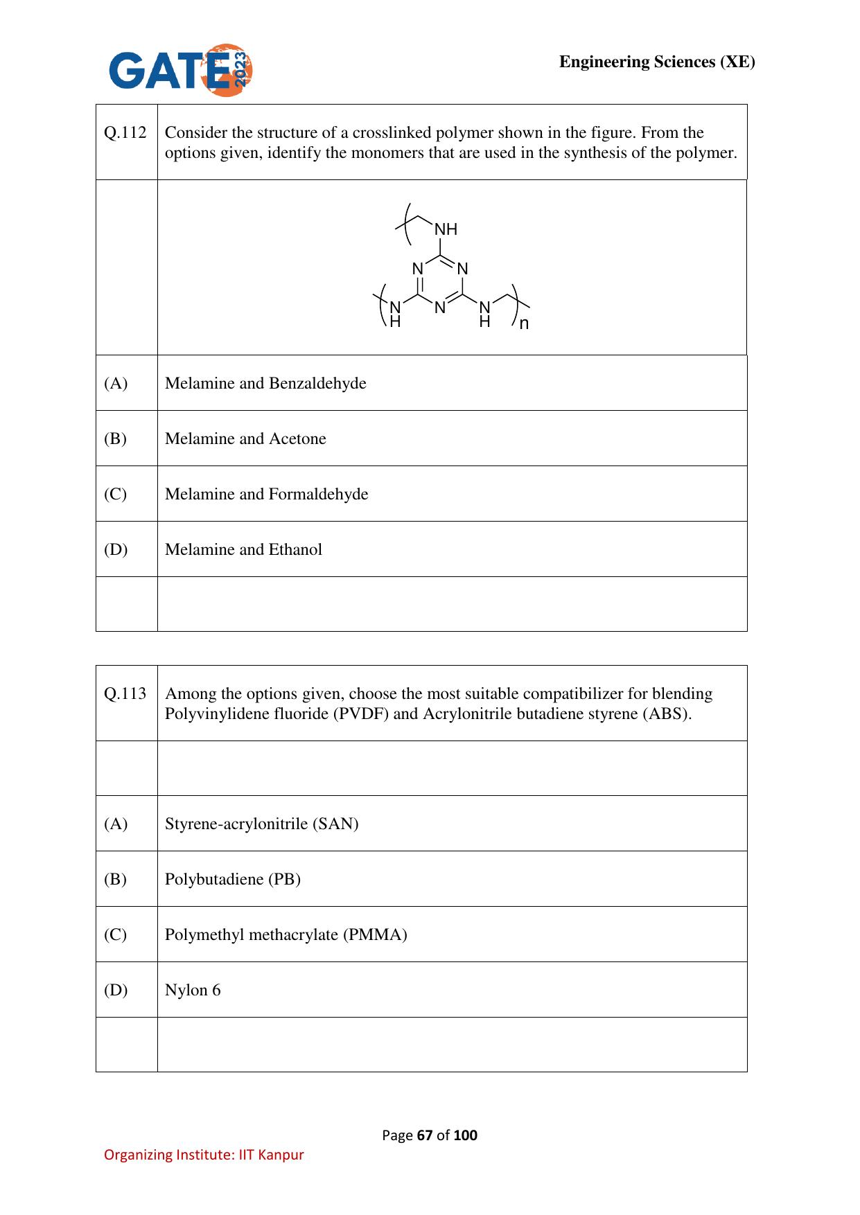 GATE 2023 Engineering Sciences (XE) Question Paper - Page 67