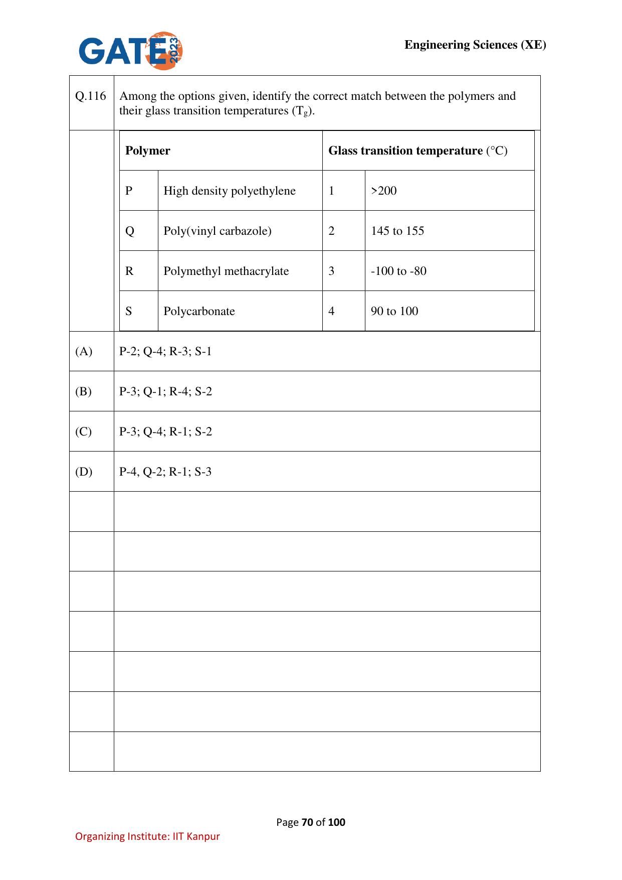 GATE 2023 Engineering Sciences (XE) Question Paper - Page 70