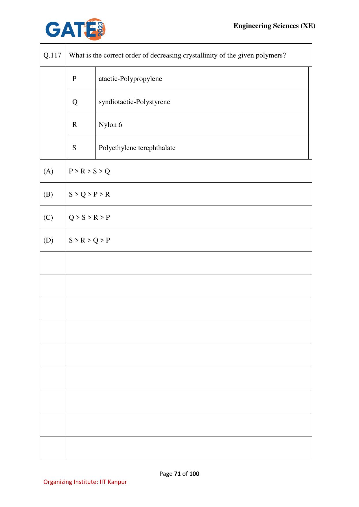GATE 2023 Engineering Sciences (XE) Question Paper - Page 71