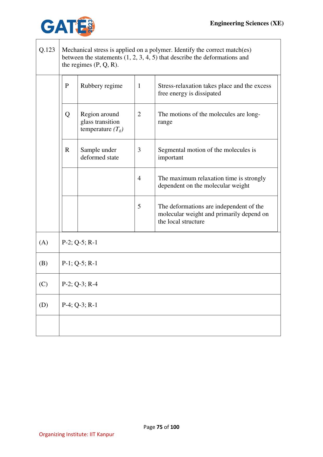 GATE 2023 Engineering Sciences (XE) Question Paper - Page 75