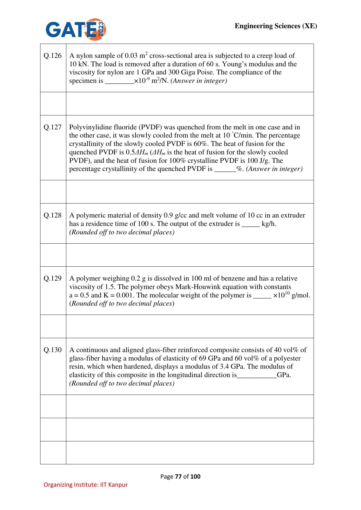 GATE 2023 Engineering Sciences (XE) Question Paper - Page 77