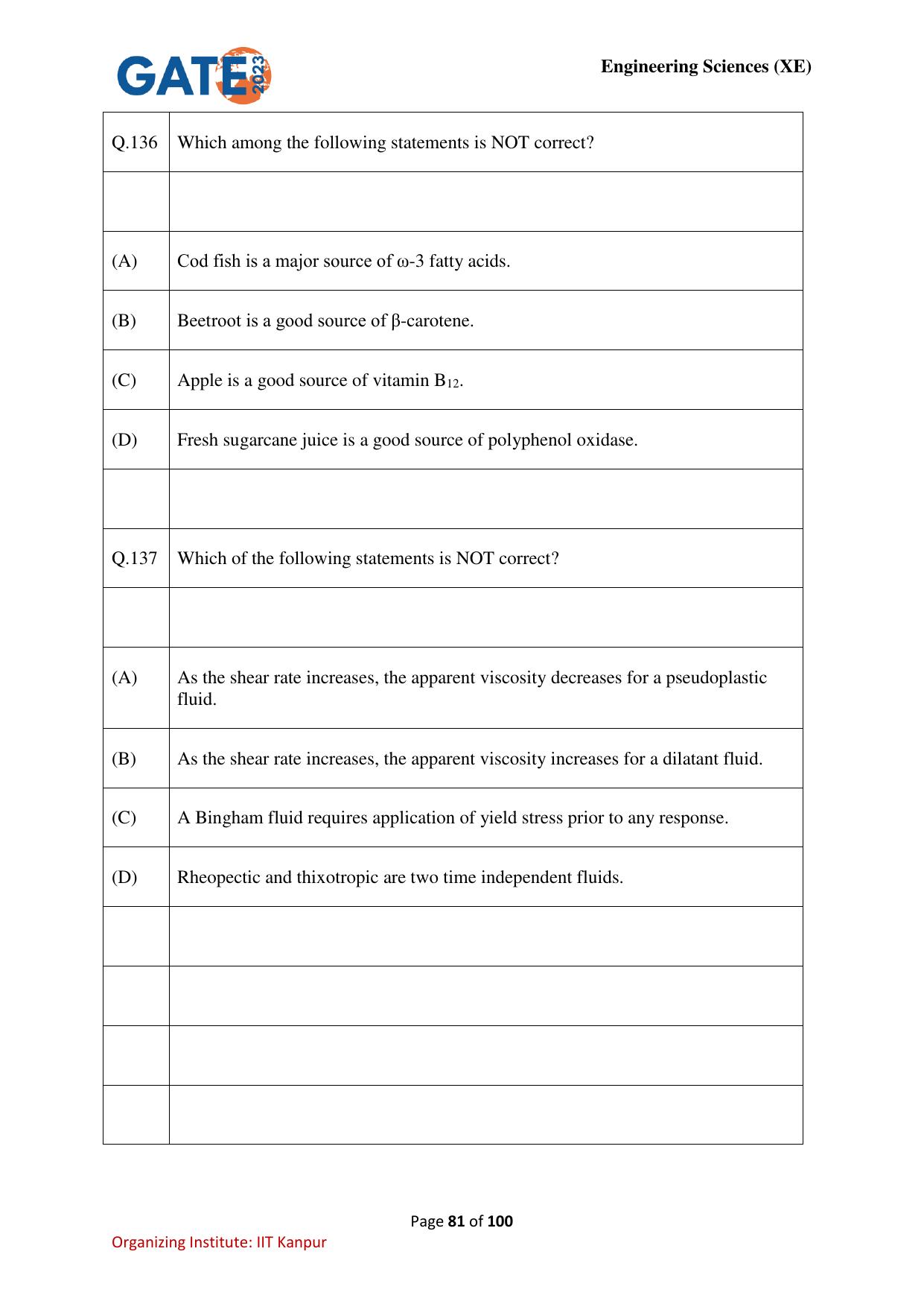 GATE 2023 Engineering Sciences (XE) Question Paper - Page 81